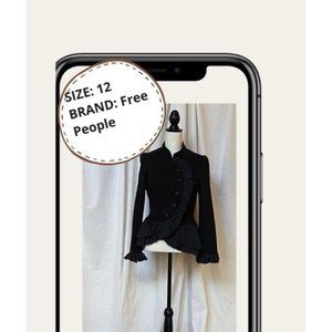 Free People Military Ruffle BoHo Jacket Navy 12